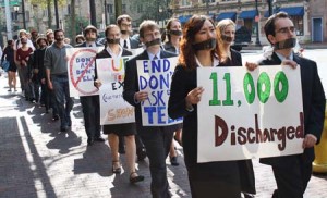 Gagged students protest the military’s “don’t ask, don’t tell” policy. This is the second year in a row such a protest has taken place on campus.