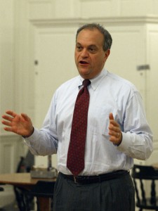 Mayor John DeStefano Jr., who plans to run for a ninth term, speaks to the Yale College Democrats in Pierson College on Sept. 15.