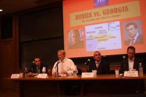 An event about this summer’s Ossetian war featured of three panelists, two of whom are Eastern European , and a moderator. The panelists disagreed on whether Russia was to blame for the conflict.