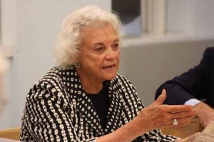 O’Connor speaks to trustees of the Berkeley Divinity school Thursday. She touched on issues such as the Supreme Court’s authority over the states.