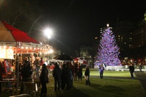 Elm City residents gather en masse at the New Haven Green to enjoy the holiday festivities at the city Christmas tree lighting Thursday night.