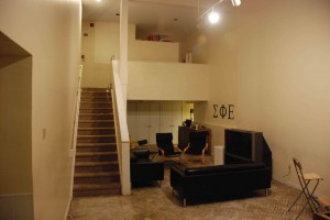 As a part of the renovation, the stairs at the SigEp fraternity house were reset in a sturdy steel frame with a marble inset.