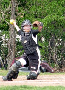 Chelsea Janes ’12 plays catcher for her high school team last year. She will play outfield for the Bulldogs as a walk-on this spring.