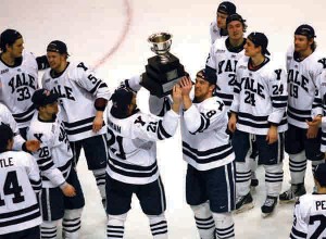 The men’s hockey team won the ECAC tournament championship for the first time ever on Saturday, thrashing Cornell, 5-0, at the Times Union Center in Albany, N.Y. The second-seeded Elis will now face third-seeded Vermont in the opening round of the East Regional of the NCAA Tournament on Friday in Bridgeport.