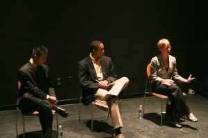 Minh Tran ’09, Mike Jones ’11 and Katie Harrison ’11 speak at the Ward 1 Aldermanic Town Hall Debate. The candidates had many similar ideas.
