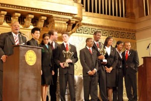 The Yale and Howard debate teams pose with their trophies after “The Great Debate.” The event was sponsored by the Yale Debate Association and the NAACP.