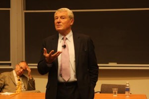 Eminent British politician Lord “Paddy” Ashdown of Norton-sub-Hamdon speaks in Luce Hall yesterday.