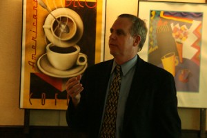Kieran, the principle architect in the renovation of Morse and Ezra Stiles college, gives a talk in the Stiles common room.