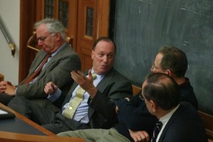 Yale Journalism Initiative founder Steven Brill ’72 LAW ’75 pitches his new media company in a panel at the Yale Law School on Thursday.