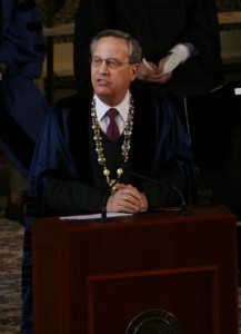University President Richard Levin addresses members of the class of 2009 at Saturday afternoon’s Baccalaureate Service in Woolsey Hall.