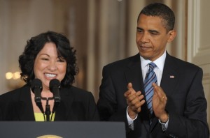 President Barack Obama applauds his nominee for Supreme Court Justice, Appeals Court Judge Sonia Sotomayor LAW '79, in the East Room of the White House on Tuesday. Sotomayor, if confirmed, will serve as the first Hispanic justice on the Supreme Court.