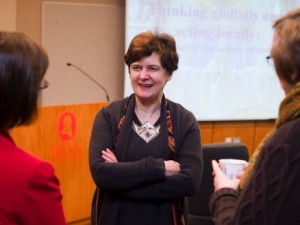 University Librarian Alice Prochaska, who will return to Britain in September 2010 to assume a post at the University of Oxford, speaks to attendees after delivering a lecture at Brock University in Ontario on March 12.