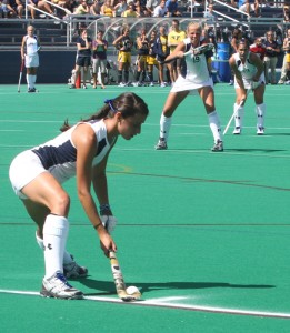 Forward Erica Borgo ’14 sets up her teammates on a pass. Borgo leads the Bulldogs in points with 10. She has three goals and four assists so far this season.
