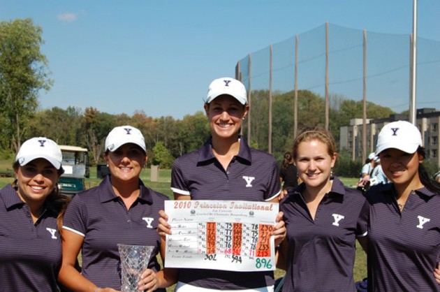Seo Hee Moon ’14, far right, was the only player to record a score under 70 on the par-72 course, helping to lead Yale to a cumulative 896 over three days.