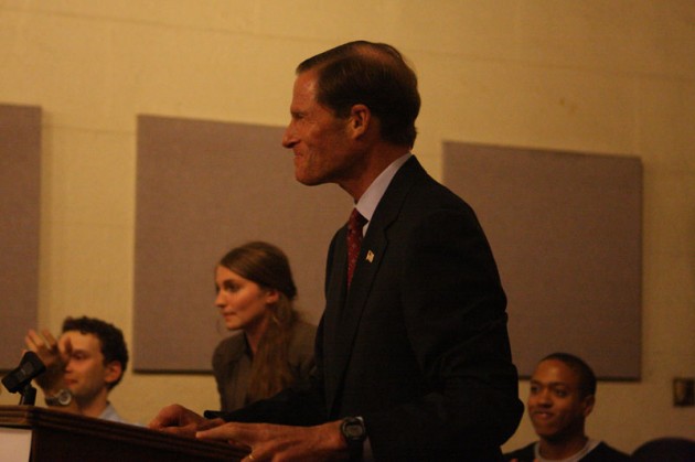 “We need the kind of difference that only you can provide,” Senate candidate Richard Blumenthal LAW ’73 told the Dems.