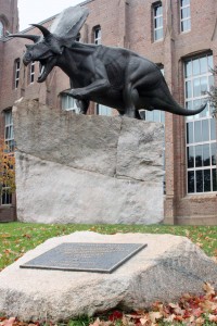Outside the Peabody Museum of Natural History, a bronze Torosaurus statue has become the museum's icon.