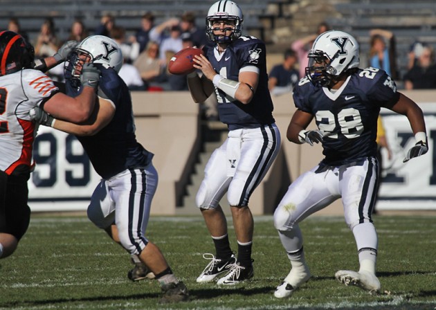 Patrick Witt looks downfield from the pocket.