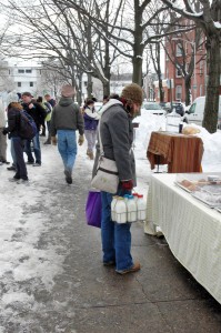 Offerings at the Wooster Square farmers’ market include maple butter and honey. The farmers’ market has grown in popularity over the years — vendors now have to apply to participate.