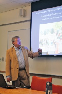 Dr. Gerry Mackie, political science professor at the University of California, San Diego, spoke to an audience on how to effectively eradicate the traditional practice of female genital cutting in West Africa by using a political strategy called “common approach.”