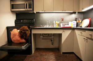 Aaron Seriff-Cullick ’13 uses his body as a sculpture in a visual thinking art project.