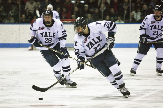 A day after Yale lost at St. Lawrence 3–2, Brian O’Neill ’12 had his first career hat trick and led the Bulldogs to a 6–3 win over Clarkson. The win broke the No. 2 Elis’ four-game road losing streak.