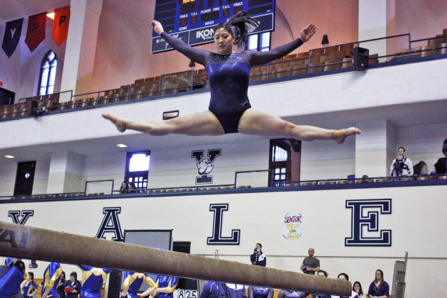 The gymnastics team finished second out of three teams in the Bulldog Invitational.