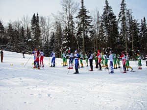 The Yale men’s Nordic ski team pictured at the start of the 10k Classic at the ECSC Divisionals last Sunday. They took fourth overall at the meet.