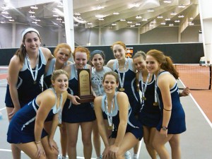 A three-set victory by Annie Sullivan ’14, third from right, clinched the ECAC Championship for Yale.