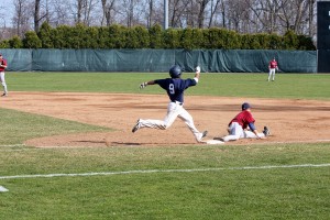 With the team tied 7–7 in the eighth , left fielder Cam Squires ’13 added an RBI to give the Bulldogs the lead against UConn.