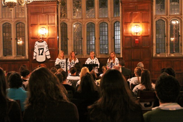 On the eve of a donor drive in her honor, Mandi Schwartz ’11 was honored at a gathering of 100 people in Calhoun College.