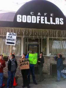 Over 30 labor activists gathered Wednesday to protest Cafe Goodfellas’ alleged mistreatment of its employees.