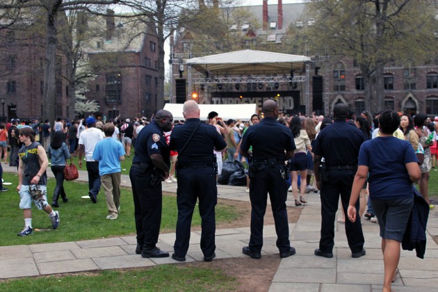 A dozen Yale Police Department officers were stationed on Old Campus during Spring Fling to maintain order.