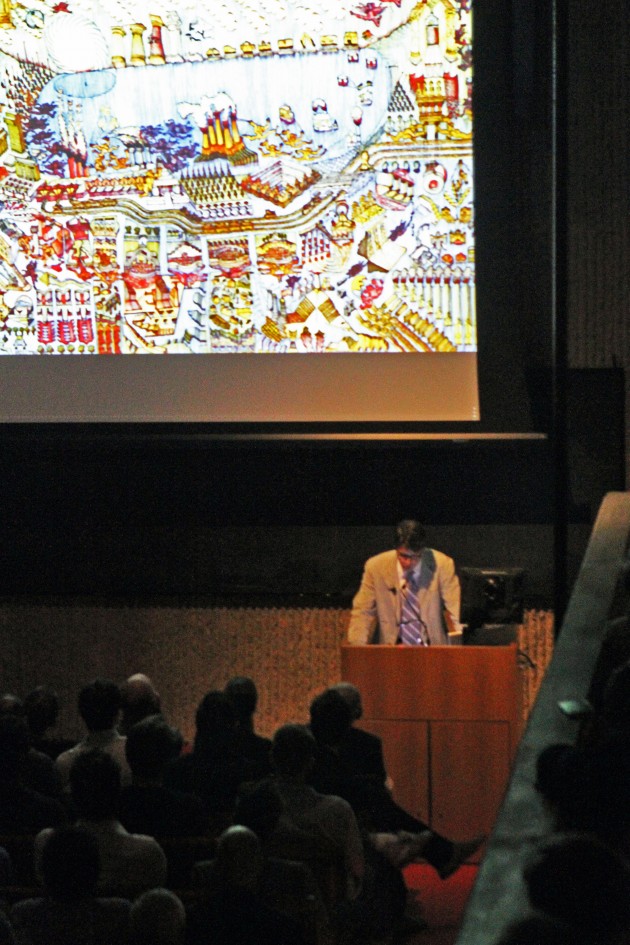 Professor Emmanuel Petit ’61 said architecture should be “ridiculous” to illuminate the serious issues behind it.