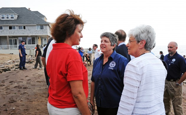 Secretary of Homeland Security Janet Napolitano visited Connecticut on Monday and pledged federal support in the wake of Hurricane Irene.
