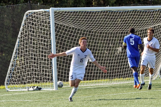 Max McKiernan ’14 celebrates his goal against Central Connecticut on Friday.