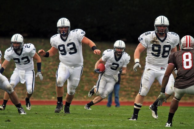 Center Jake Koury ’11 (No. 59) graduated last season. He will be replaced by John Oppenheimer ’14 this season.