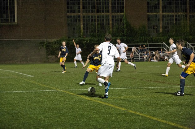 Forward Peter Jacobson ’14 put Yale ahead of Quinnipiac, 2–1, in the 59th minute off a cross from midfielder Jenner Fox ’14 on Friday night. The Bulldogs went on to beat the Bobcats 3–2.