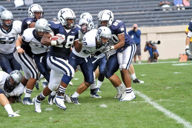Running back Mordecai Cargill ’13 ran for 92 yards on Saturday against Georgetown, averaging 6.1 yards per rush.