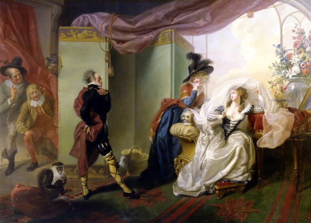 “Olivia, Maria and Malvolio from Twelfth Night, Act III, Scene iv” by Johann Heinrich Ramberg is one of 17 paintings on view at the Yale Center for British Art as part of the Shakespeare at Yale festival.