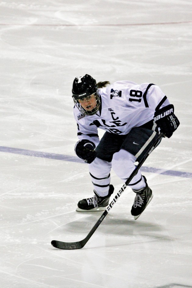 Women’s hockey team captain Aleca Hughes ’12 and the rest of the seniors played their final games at Ingalls Rink this weekend.