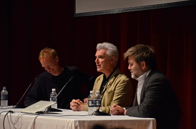 Former Talking Heads frontman David Byrne, center, drew crowds to the Yale University Art Gallery on Wednesday.