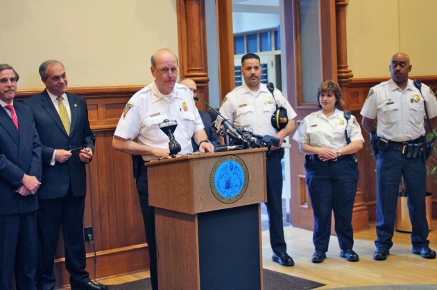 NHPD Chief Dean Esserman introduced four new assistant chiefs at a City Hall press conference Monday.