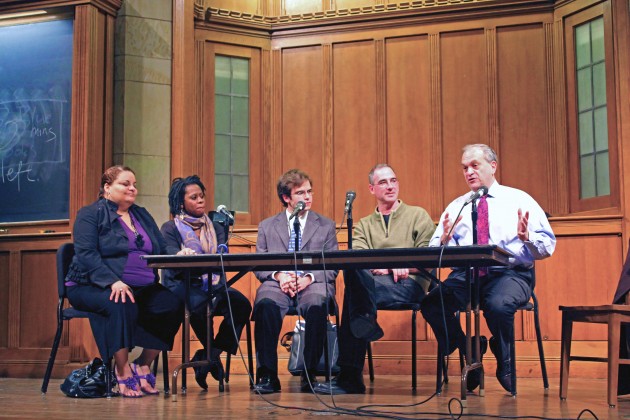 Panelists including Mayor John DeStefano Jr., right, and Yale law professor Michael Wishnie, decried Secure Communities, a deportation program.