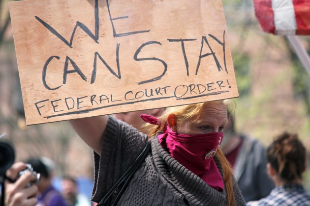 Occupy protesters celebrated last week after an appeals court’s injunction prevented the city from evicting them from the Green, where they have been since Oct. 15.