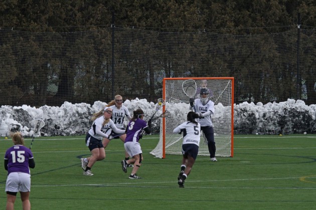 Defender Adrienne Tarver ’14 scored three goals against Cornell last year, but the Big red routed Yale, 14–3.