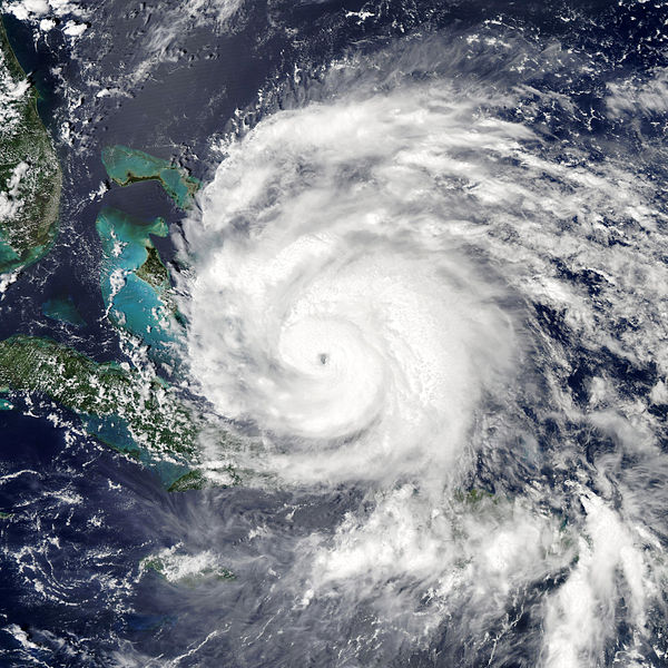 A new Yale study found that Hurricane Irene, pictured over the southern Bahamas on Aug. 24, 2011, was one of 14 major natural disasters that cost the United States a total of $53 billion in damages this year.