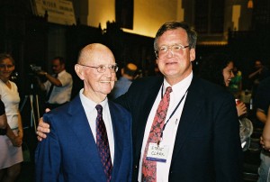 Moriarty, left, with former captain and Olympic gold medalist Steve Clark '65 in 2005.