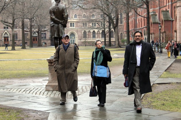 Yale College Dean Mary Miller, center, pictured heading to a Yale College faculty meeting in March.