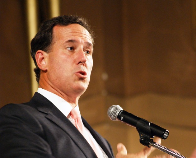Despite protests preceding his address, former Republican Senator Rick Santorum spoke to a packed Woosley Hall Tuesday night.