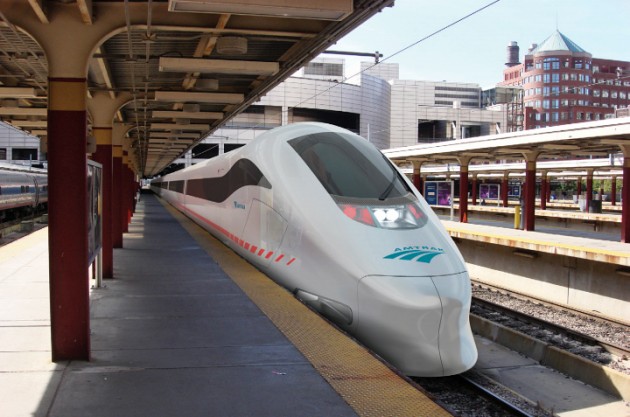 The trains for Amtrak’s Next Generation high speed rail service, pictured in this projection, will be capable at traveling up to 220 mph.